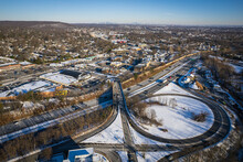 Aerial Drone Of Snow In Springfield New Jersey