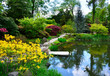 kolorowy ogród japoński nad wodą, ogród japoński, kwitnące różaneczniki i azalie, ogród japoński nad wodą, japanese garden, blooming rhododendrons and azaleas, Rhododendron,  designer garden		