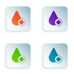 Wall Mural - Color Donate drop blood with cross icon isolated on white background. Set colorful icons in square buttons. Vector