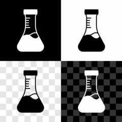 Wall Mural - Set Test tube and flask chemical laboratory test icon isolated on black and white, transparent background. Laboratory glassware sign. Vector