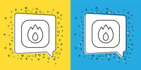 Sticker - Set line Fire flame icon isolated on yellow and blue background. Vector