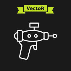 Poster - White line Ray gun icon isolated on black background. Laser weapon. Space blaster. Vector