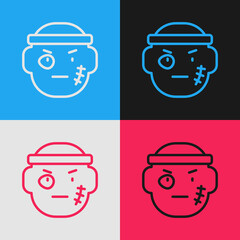 Poster - Pop art line Bandit icon isolated on color background. Vector