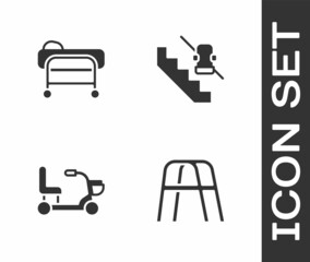 Sticker - Set Walker, Stretcher, Electric wheelchair and Disabled elevator icon. Vector