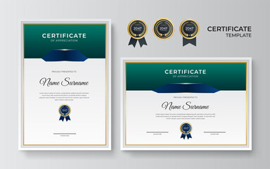 Professional blue green gold certificate design Template