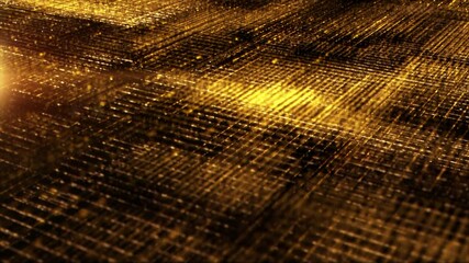 Aufkleber - Futuristic digitally generated golden particles grid de-focus motion in cyber space environment abstract background