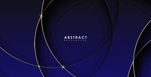 Realistic Dark Blue Background With Gold Round Shape And Shadow. Abstract Blue Shiny Banner