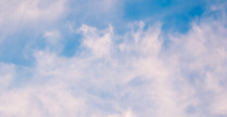 Wall Mural - Background of blue sky with white pink clouds in sunset