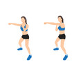 Woman doing Half squat jab cross exercise. Flat vector illustration isolated on white background
