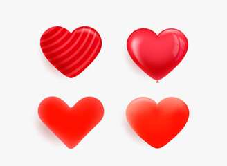 Poster - Red hearts icons set isolated on white background. 3d vector illustration