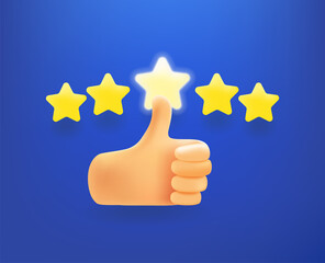 Poster - Thumbs up and shining stars in a hand. 3d vector illustration