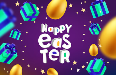 Poster - Gift boxes and eggs in the air. Happy Easter card mock up