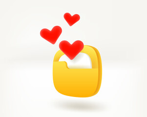 Poster - Folder icon with hearts. Romantic message concept. 3d vector illustration