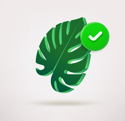 Aufkleber - Green leaf icon with checkmark. 3d vector icon