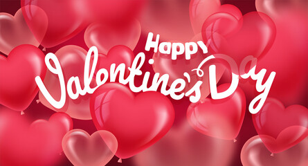 Poster - Happy Valentines day card with air ballons and lettering inscription. 3d vector