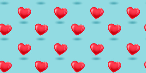 Poster - Vector seamless pattern with pink air balloons. Valentines day concept. 3d illustration