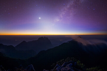 Wall Mural - beauty of milky way and zodiacal light at doi luang chiang dao mountain, chiang mai province. thaila