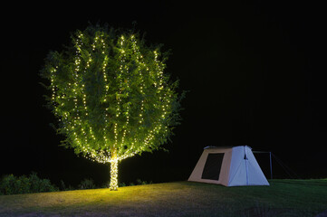 Wall Mural - beautiful tent camping at night. there are beautiful milky way galaxy stars in the sky. chaloem phra