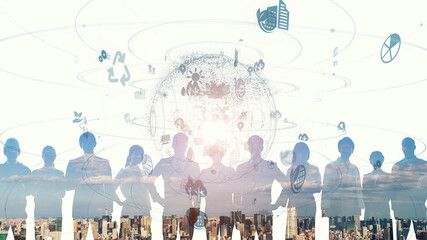 Poster - Sustainable society concept. Group of people. Human resources.