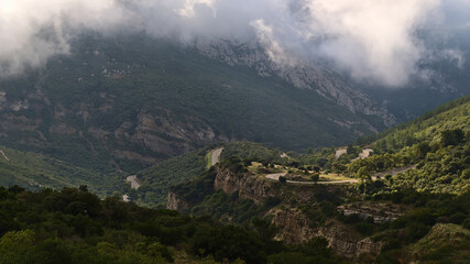 beautiful view of mountain range massif de la sainte-baume in provence, france on cloudy day in autu