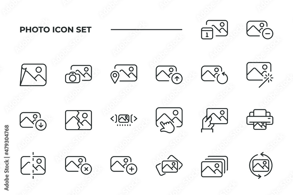 simple set of Photo vector icons with editable line styles covering ...