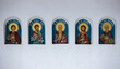 some icons with saints on the wall of the Sihla monastery - Romania