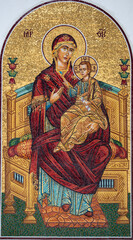 Wall Mural - a mosaic icon depicting the Mother of God with baby Jesus in her arms at the Sihla Monastery - Romania