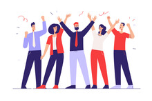 Vector Illustration Depicting A Group Of Business People Celebrating The Success. Editable Stroke