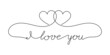 Continuous One Line script cursive text I love you. Vector illustration for poster, card, banner valentine day, wedding, print on shirt.