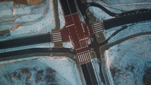 Crossroads Intersection Aerial View Winter