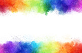 Fototapeta Most - Rainbow watercolor frame background on white. Pure vibrant watercolor colors. Creative paint gradients, fluids, splashes and stains.  Creative design background.