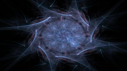 Poster - Highly ornamental kaleidoscopic animation in psychedelic colours. Abstract flame fractal animation, seamlessly looping.