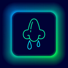 Sticker - Glowing neon line Runny nose icon isolated on black background. Rhinitis symptoms, treatment. Nose and sneezing. Nasal diseases. Colorful outline concept. Vector