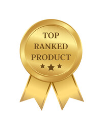 Wall Mural - gold seal with ribbons for top ranked product, medal for best quality, award for first place winners