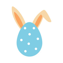 Vector Cute Egg With Rabbit Ears. Colorfule Spotted Blue Egg.