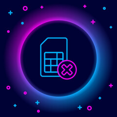 Poster - glowing neon line sim card rejected icon isolated on black background. mobile cellular phone sim car