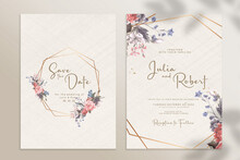 Double Sided Wedding Invitation Template With Foliage