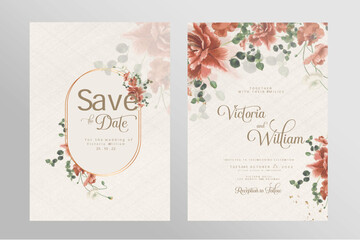 Wall Mural - Double Sided Wedding Invitation Template with Red Flower