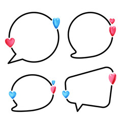 Wall Mural - Set of round speech bubbles of different shapes with 3d pink and blue hearts.