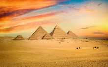 Egyptian Pyramid In Sand Desert