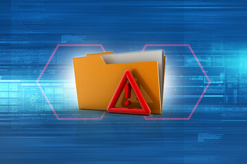 Poster - 3d rendering file folder with exclamation mark
