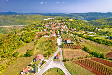 Wall Mural - Town of Barban on picturesque Istrian hill aerial view