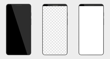 Poster - Set of realistic smartphone mockup with blank screen. Phone display template