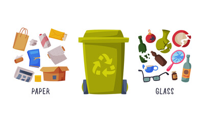 Poster - Sorting Garbage with Dustbin and Recycle Trash Object Vector Set