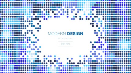 Poster - Mosaic vector background. Random pattern design Texture of geometric shapes, smooth squares. Digital network, cells. Building. Tetris. Poster of business, social networks, medicine, technology, web.