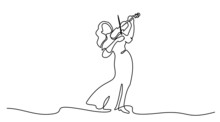Violinist Woman Girl Playing Violin. Continuous One Line Drawing Art.
