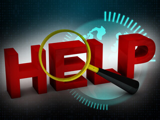 Poster - 3d illustration help text lens with background 