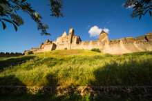 Carcassonne Medieval Citadel West Side View With Circular Markings Left By Felice Varini Artwork