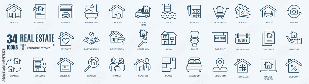 Real Estate minimal thin editable line web icon set. Included the icons ...