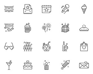 set of celebration line icons, party, new year